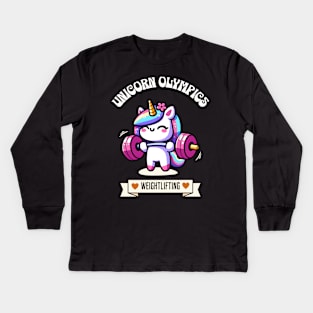 Weightlifting Unicorn Olympics 🏋️🦄 - Lifting Cuteness! Kids Long Sleeve T-Shirt